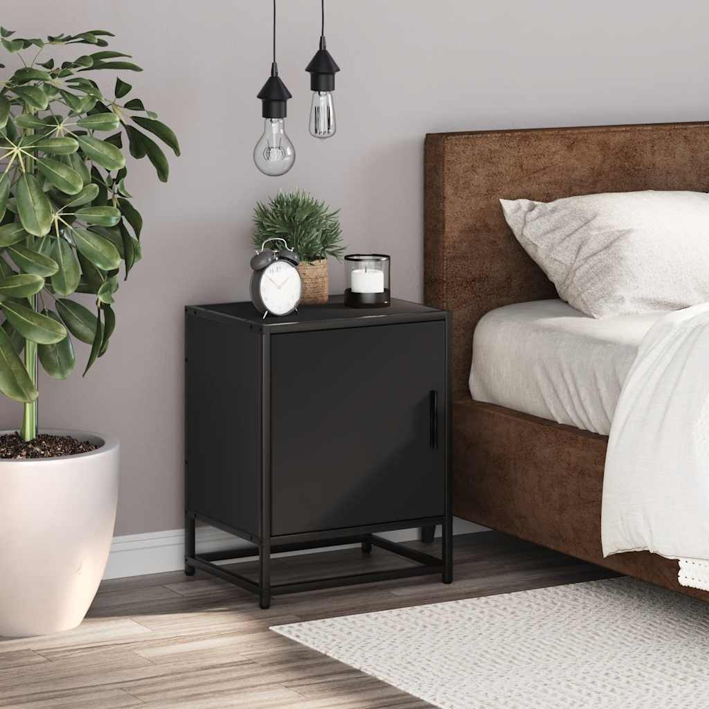 Bedside table black 40x31x50 cm wood material and metal