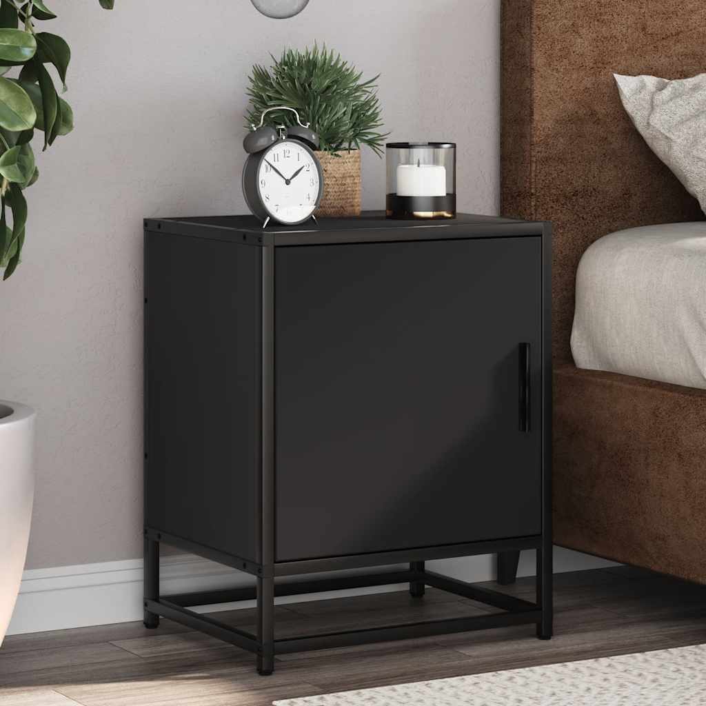 Bedside table black 40x31x50 cm wood material and metal