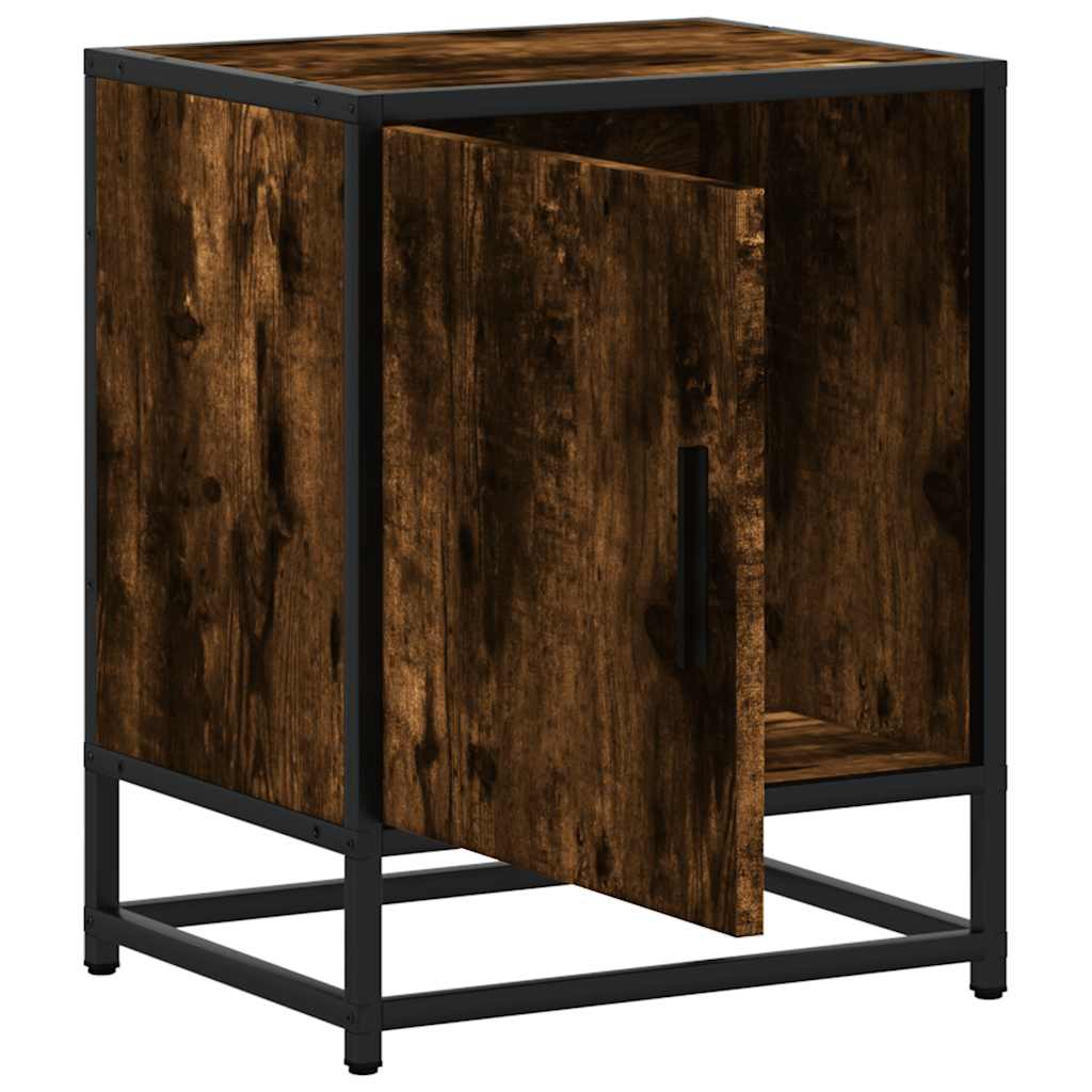 Table de chevet en chêne fumé 40x31x50 cm matériau bois et métal