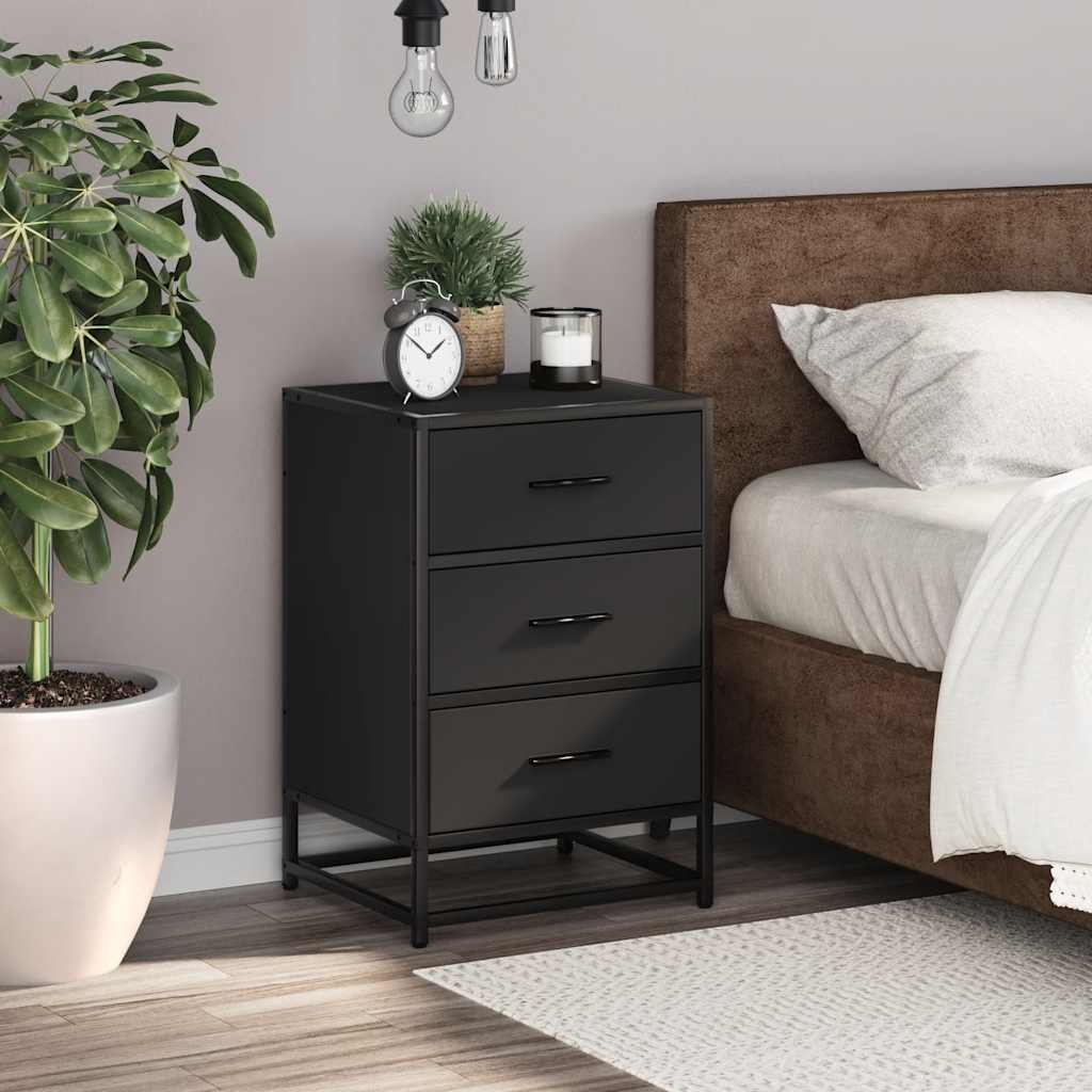 Bedside table black 40x34.5x60 cm wood material and metal