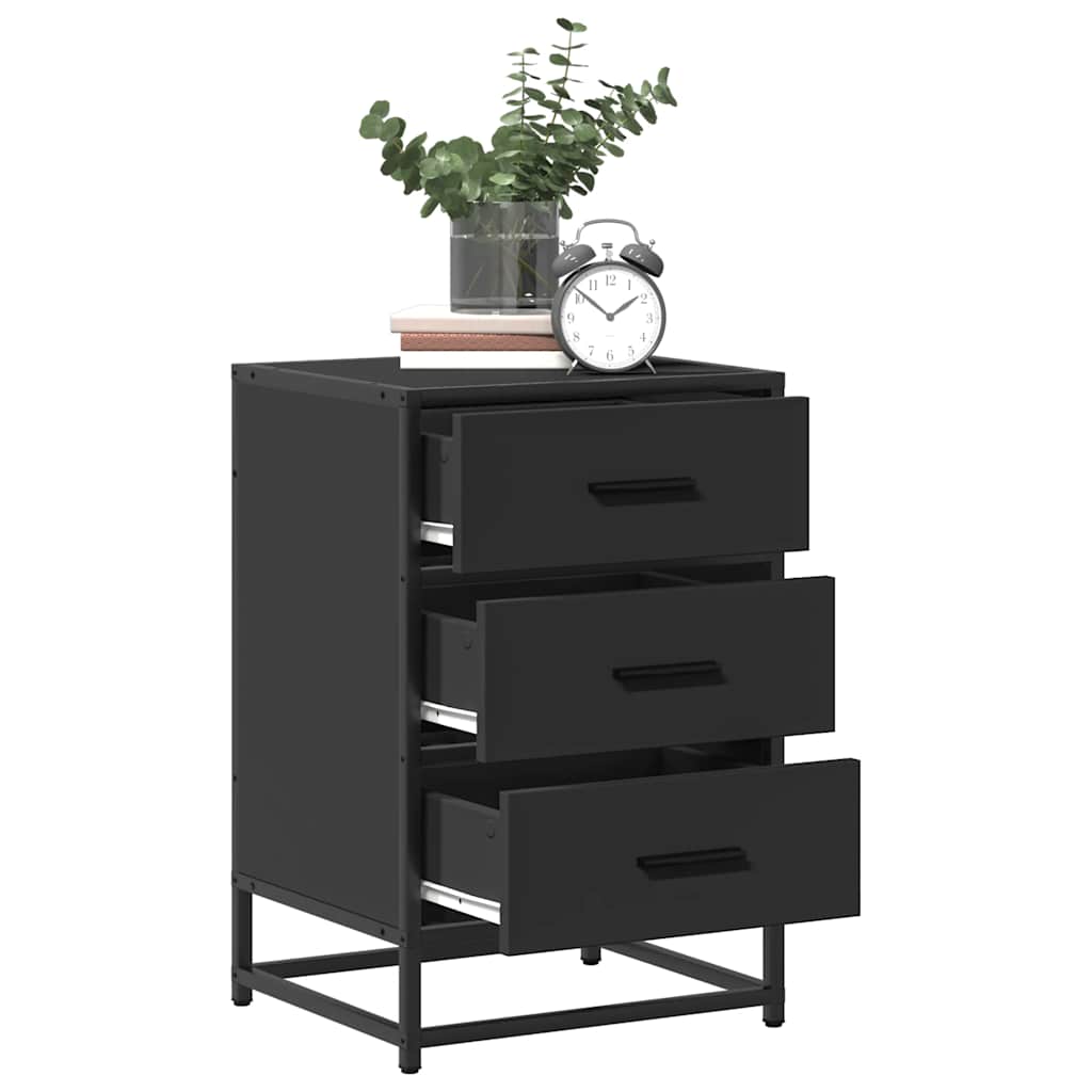 Bedside table black 40x34.5x60 cm wood material and metal