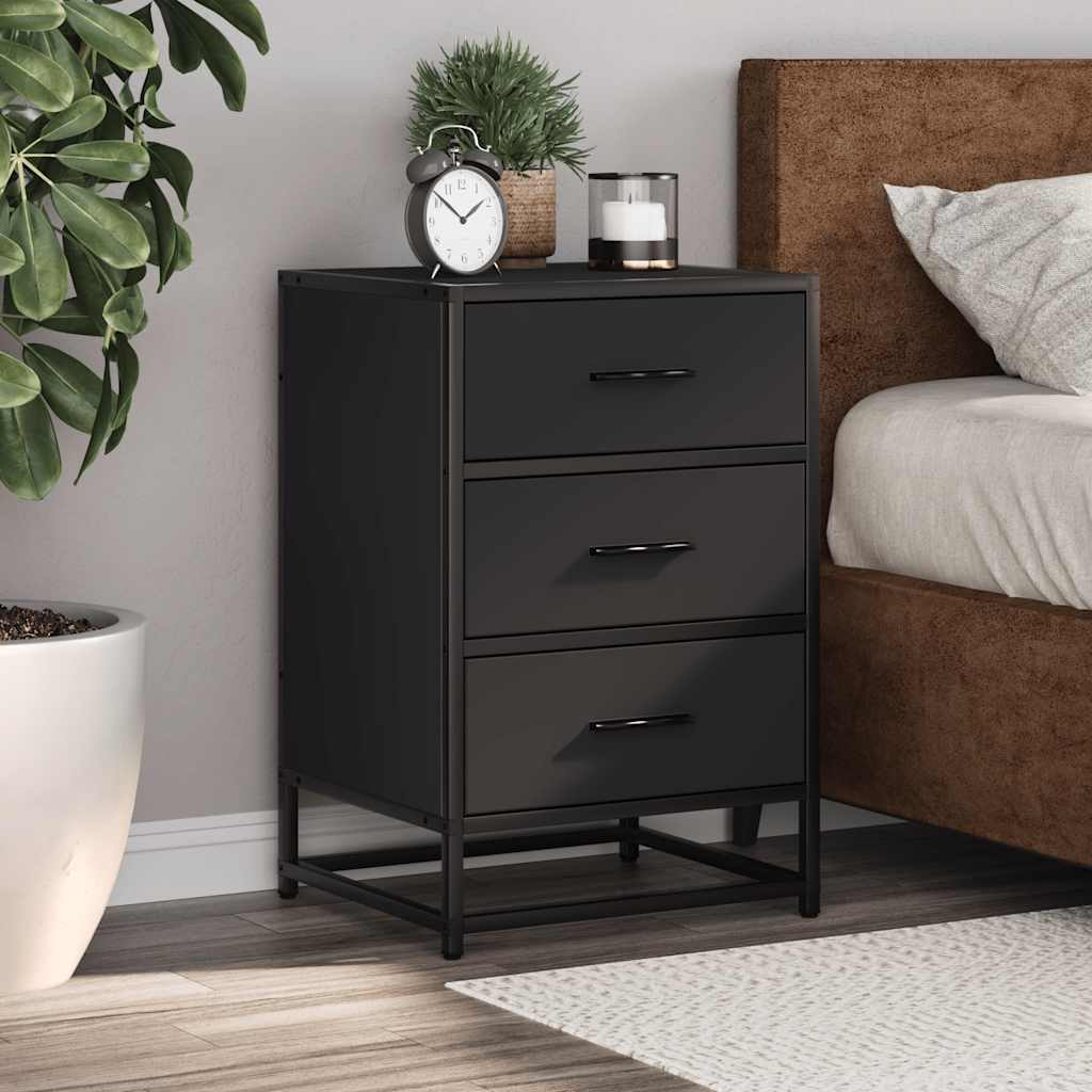 Bedside table black 40x34.5x60 cm wood material and metal