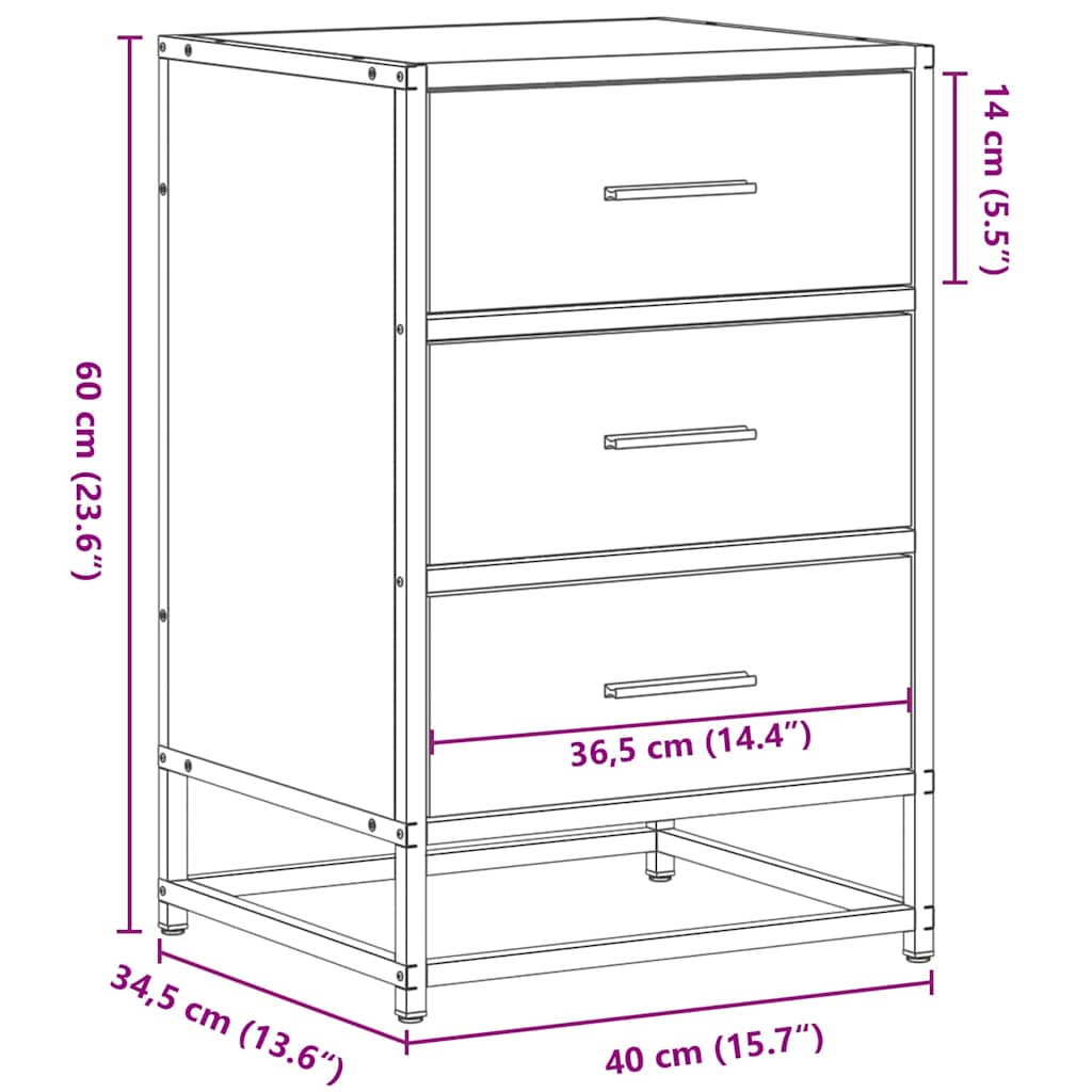 Table de chevet en chêne Sonoma 40x34,5x60 cm, matériau bois et métal
