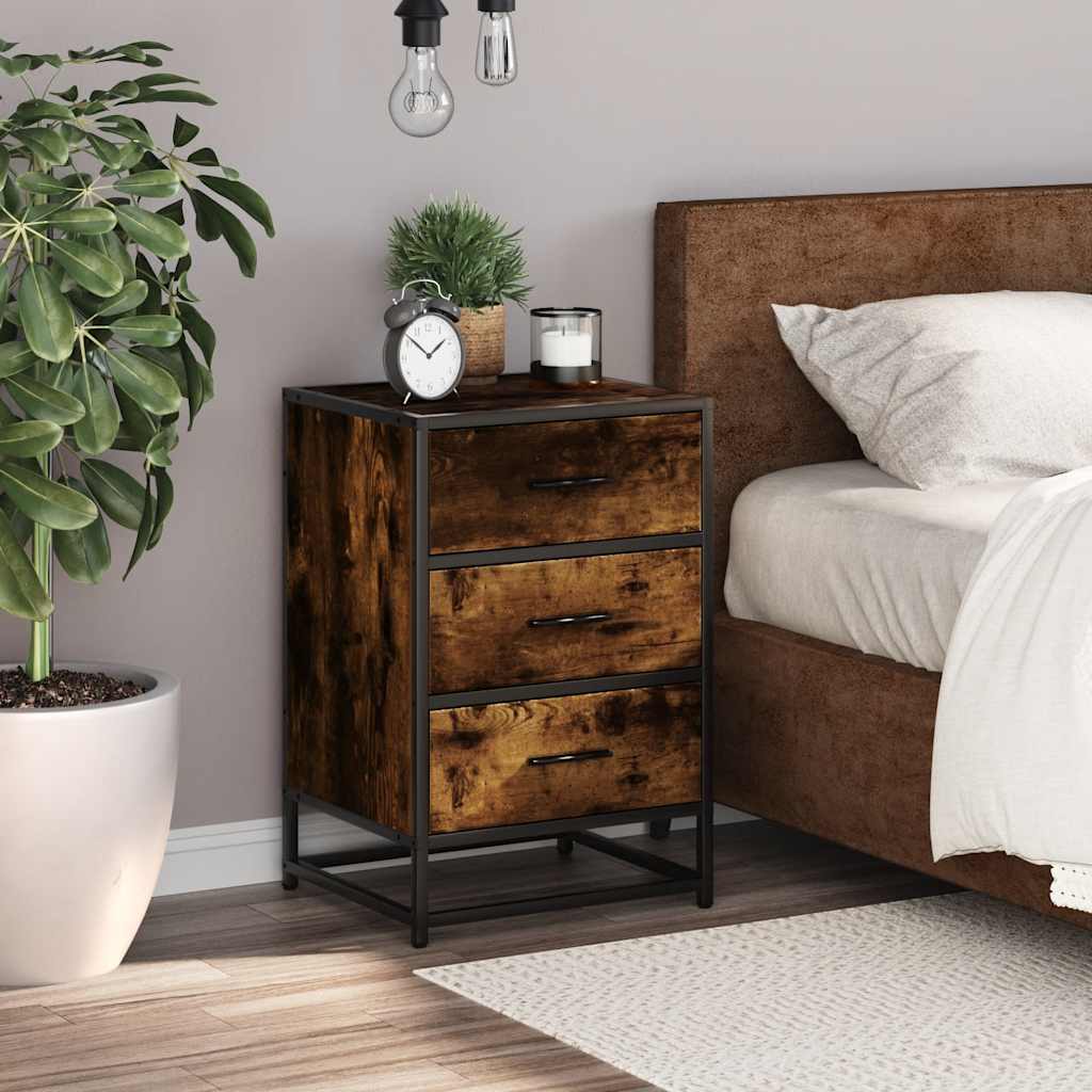 Bedside table smoked oak 40x34.5x60 cm wood material and metal