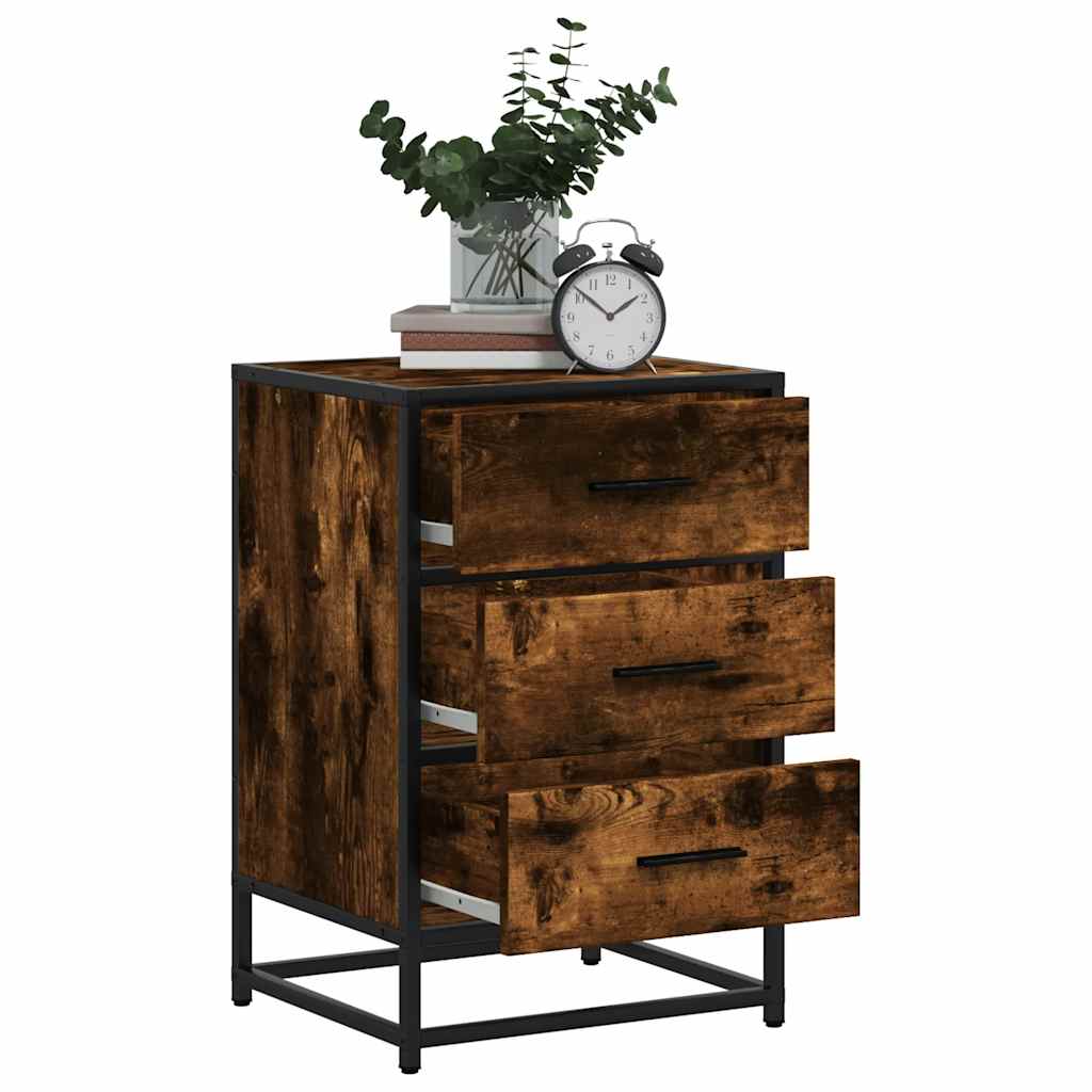 Bedside table smoked oak 40x34.5x60 cm wood material and metal