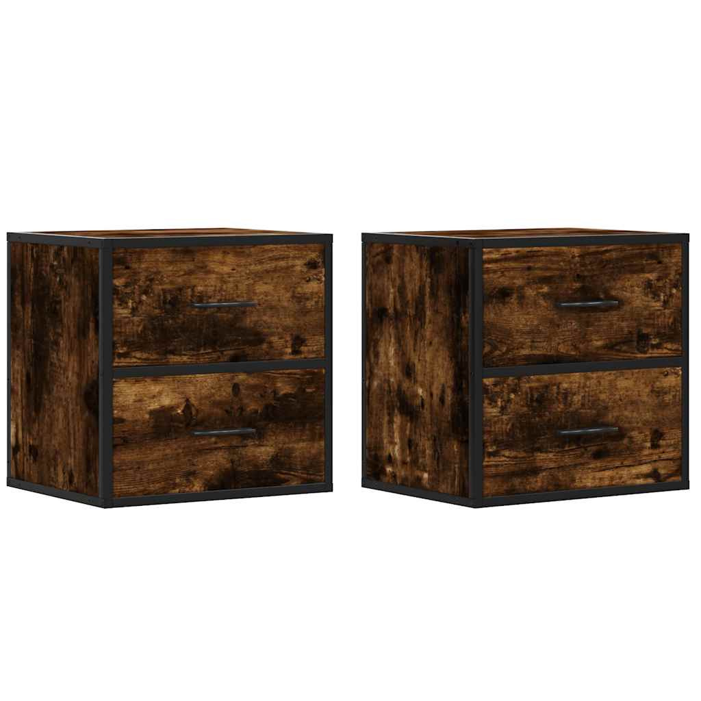 Wall-mounted bedside tables, 2 pieces, smoked oak, 40 x 31 x 39.5 cm