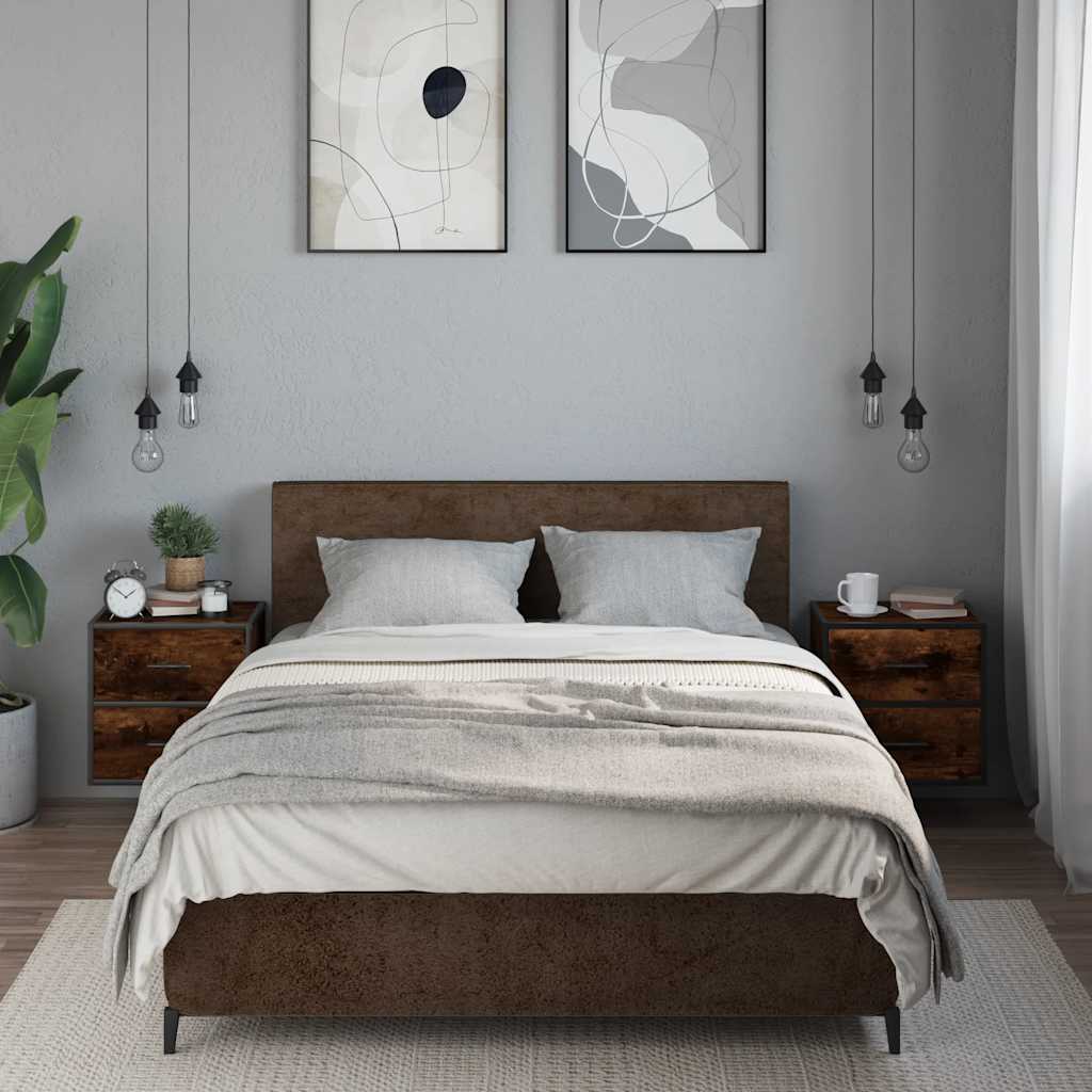 Wall-mounted bedside tables, 2 pieces, smoked oak, 40 x 31 x 39.5 cm