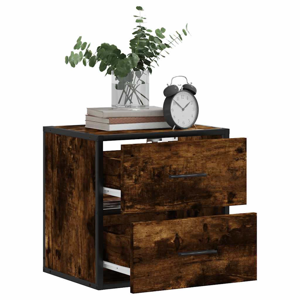 Wall-mounted bedside tables, 2 pieces, smoked oak, 40 x 31 x 39.5 cm