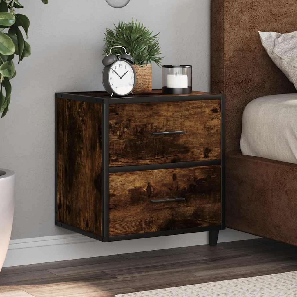 Wall-mounted bedside tables, 2 pieces, smoked oak, 40 x 31 x 39.5 cm