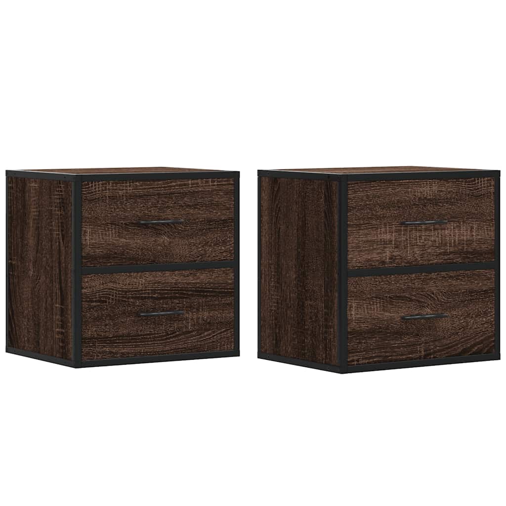 Wall-mounted bedside tables, 2 pieces, brown oak look, 40 x 31 x 39.5 cm