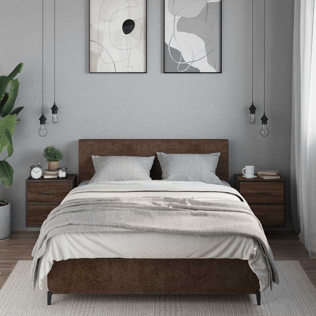 Wall-mounted bedside tables, 2 pieces, brown oak look, 40 x 31 x 39.5 cm