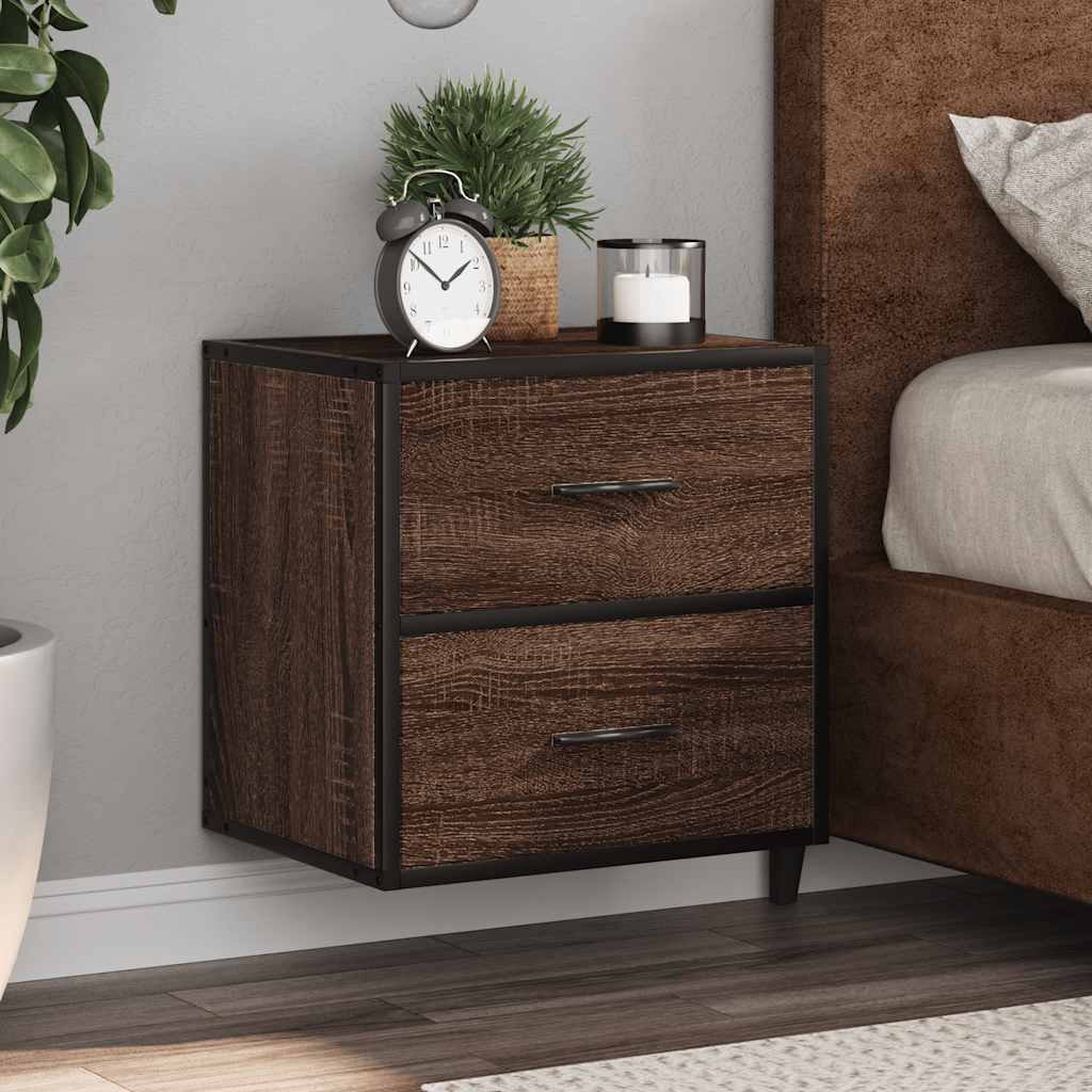 Wall-mounted bedside tables, 2 pieces, brown oak look, 40 x 31 x 39.5 cm