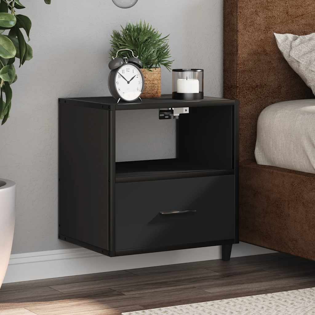 Wall-mounted bedside tables, 2 pieces, black, 40 x 31 x 39.5 cm