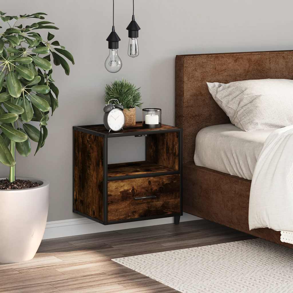 Wall-mounted bedside table smoked oak 40x31x39.5 cm