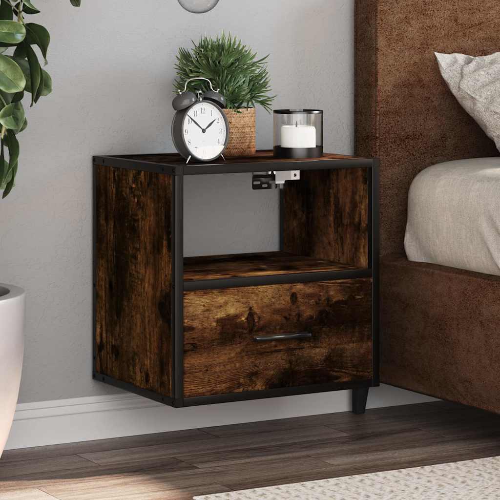 Wall-mounted bedside table smoked oak 40x31x39.5 cm