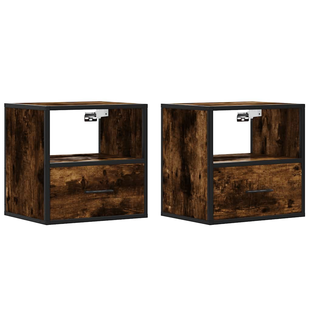 Wall-mounted bedside tables, 2 pieces, smoked oak, 40 x 31 x 39.5 cm
