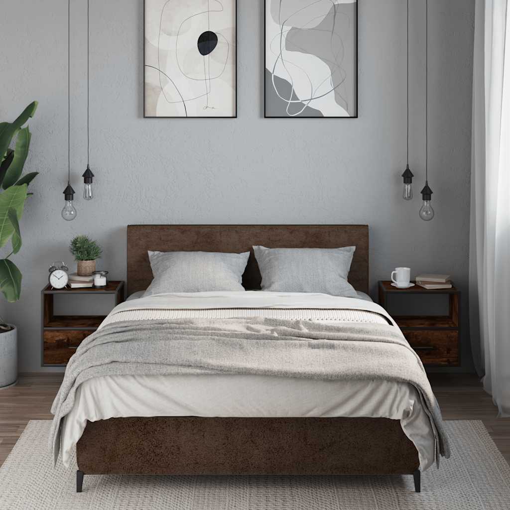 Wall-mounted bedside tables, 2 pieces, smoked oak, 40 x 31 x 39.5 cm