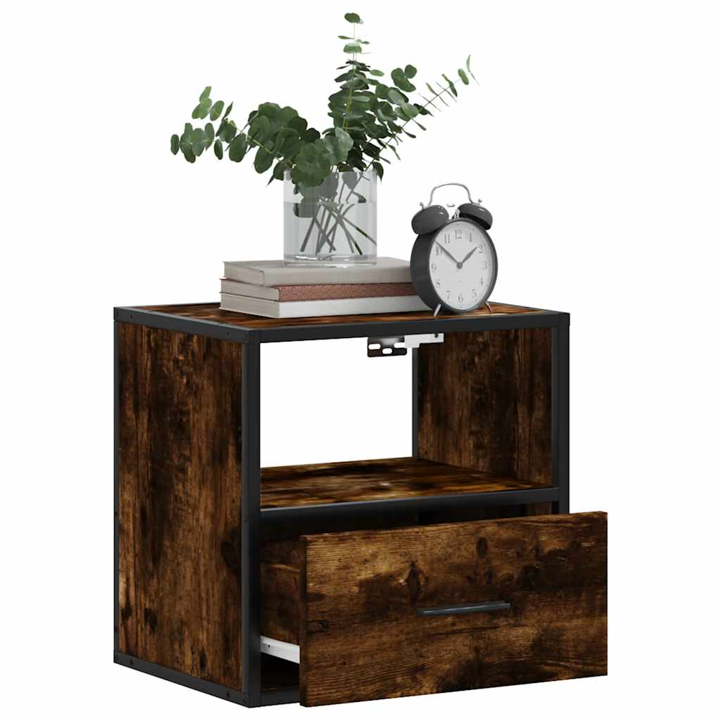 Wall-mounted bedside tables, 2 pieces, smoked oak, 40 x 31 x 39.5 cm