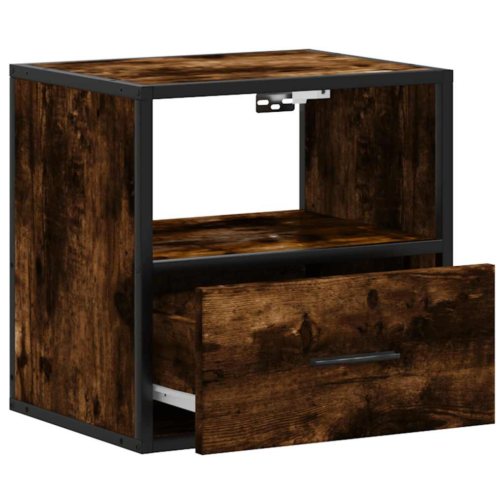 Wall-mounted bedside tables, 2 pieces, smoked oak, 40 x 31 x 39.5 cm