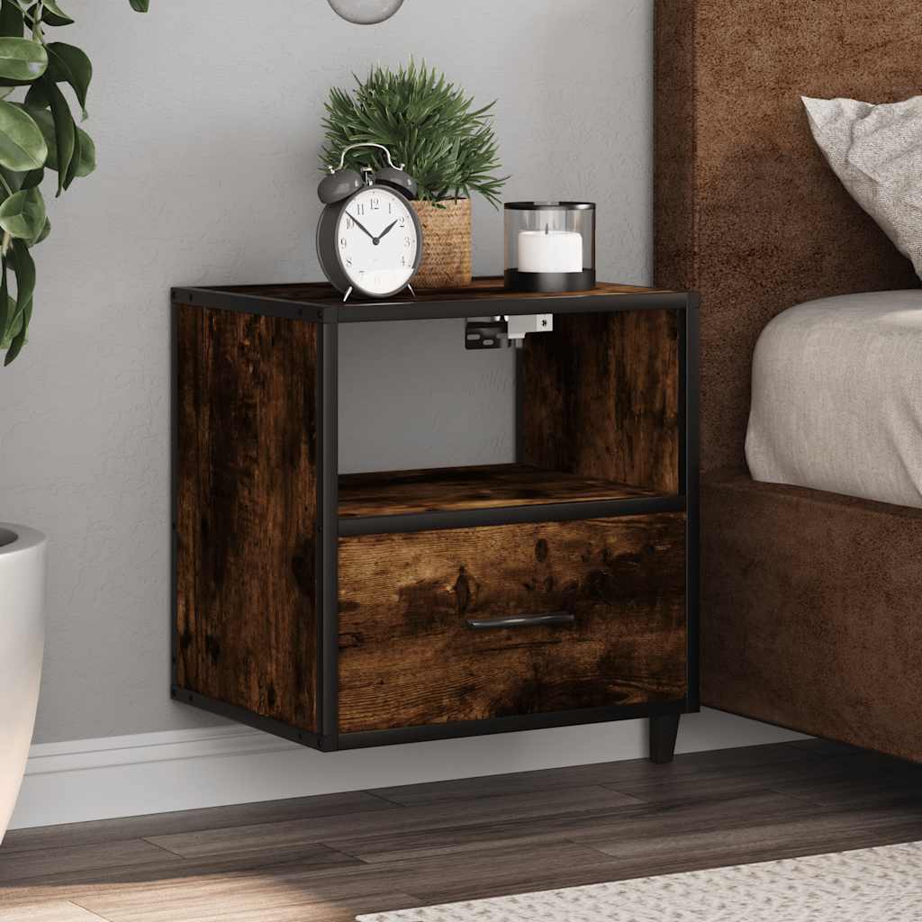 Wall-mounted bedside tables, 2 pieces, smoked oak, 40 x 31 x 39.5 cm