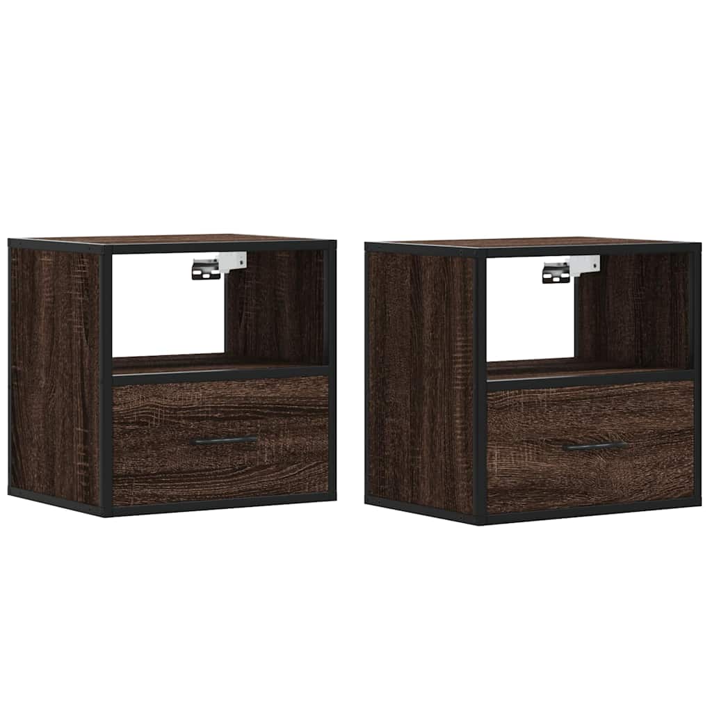 Wall-mounted bedside tables, 2 pieces, brown oak look, 40 x 31 x 39.5 cm