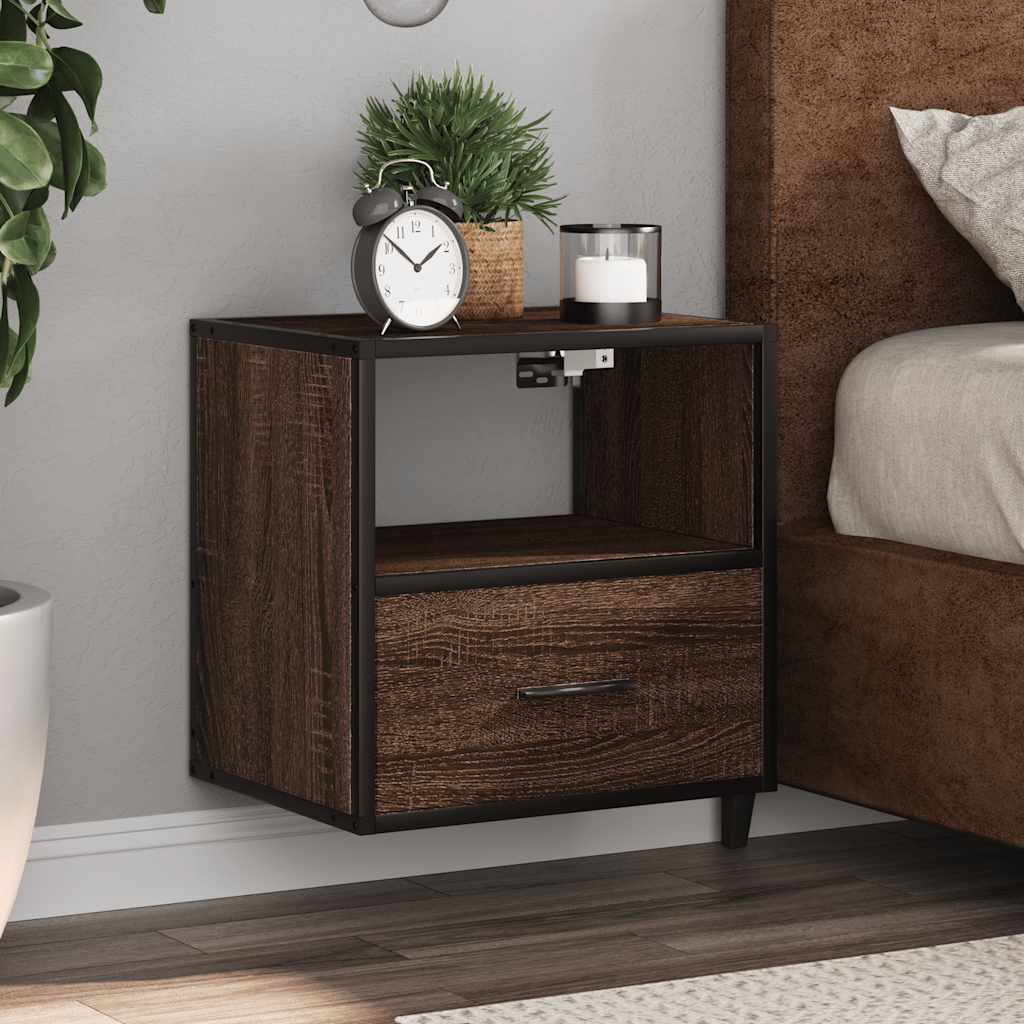 Wall-mounted bedside tables, 2 pieces, brown oak look, 40 x 31 x 39.5 cm