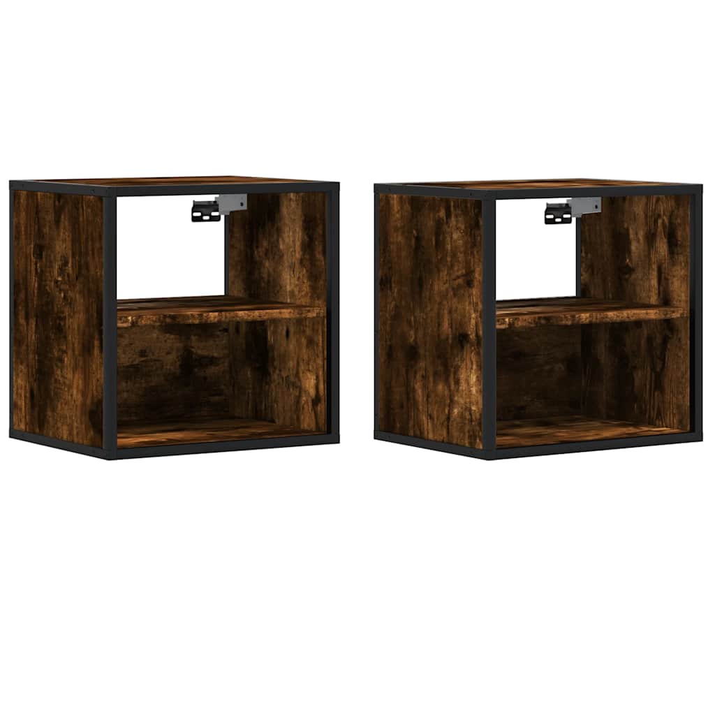 Wall-mounted bedside tables, 2 pieces, smoked oak, 40 x 31 x 39.5 cm