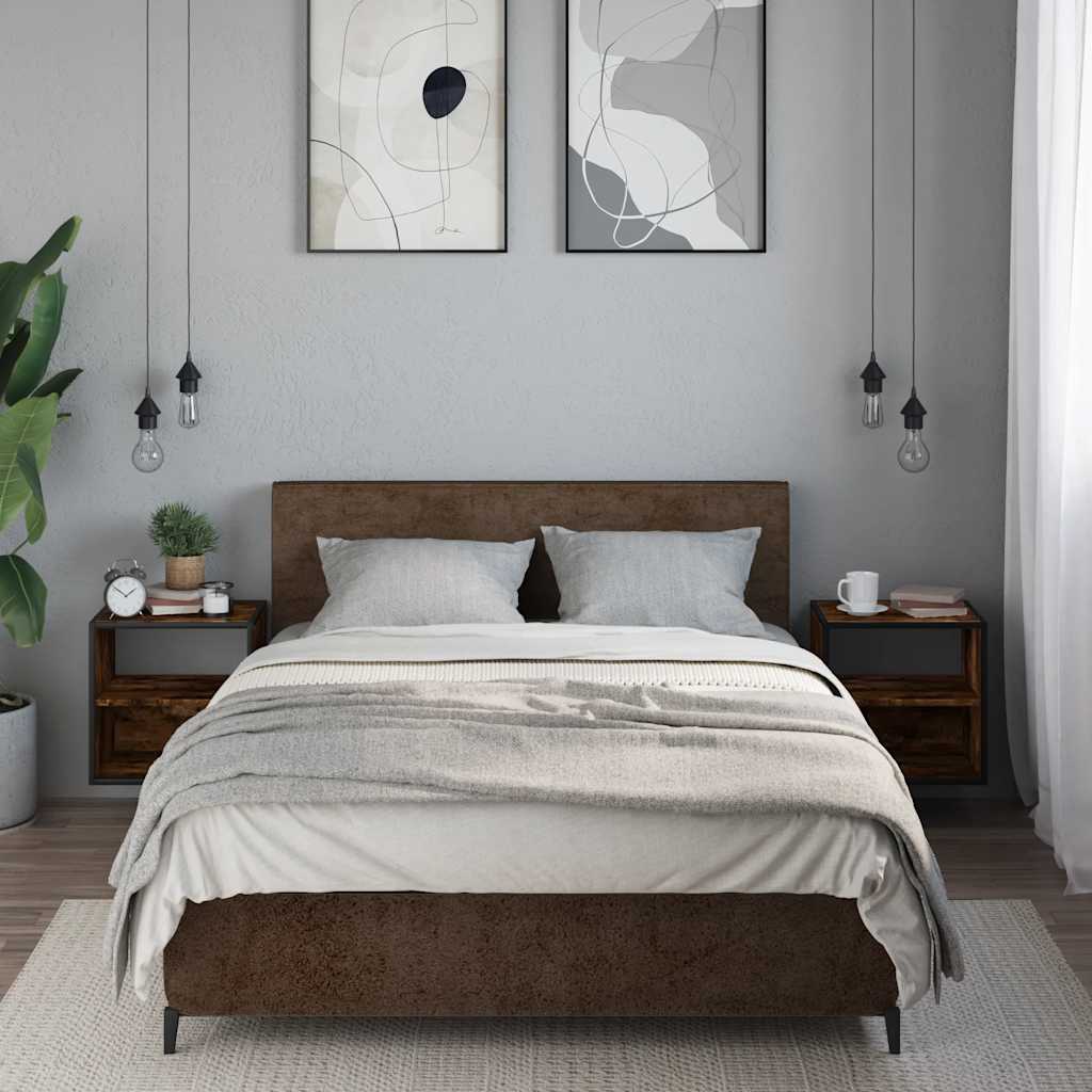 Wall-mounted bedside tables, 2 pieces, smoked oak, 40 x 31 x 39.5 cm