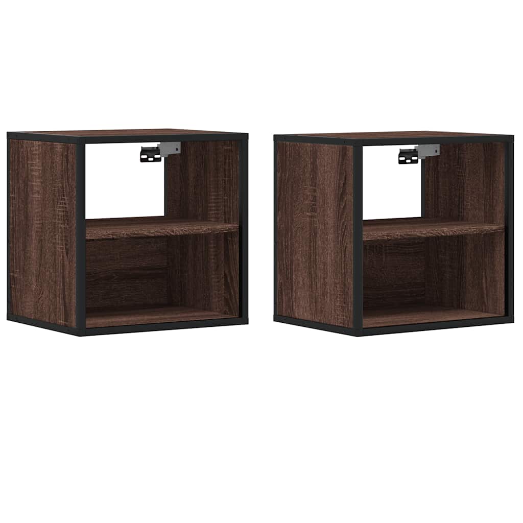 Wall-mounted bedside tables, 2 pieces, brown oak look, 40 x 31 x 39.5 cm
