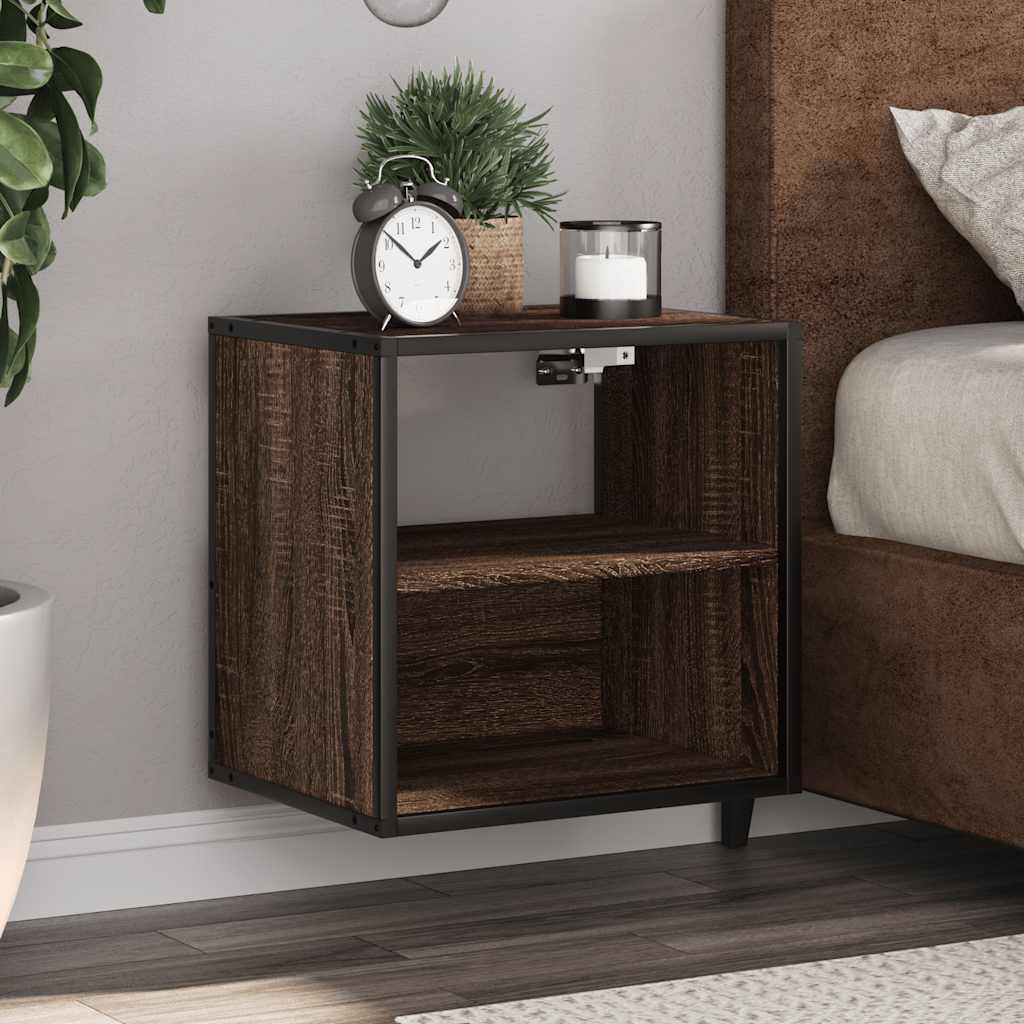 Wall-mounted bedside tables, 2 pieces, brown oak look, 40 x 31 x 39.5 cm