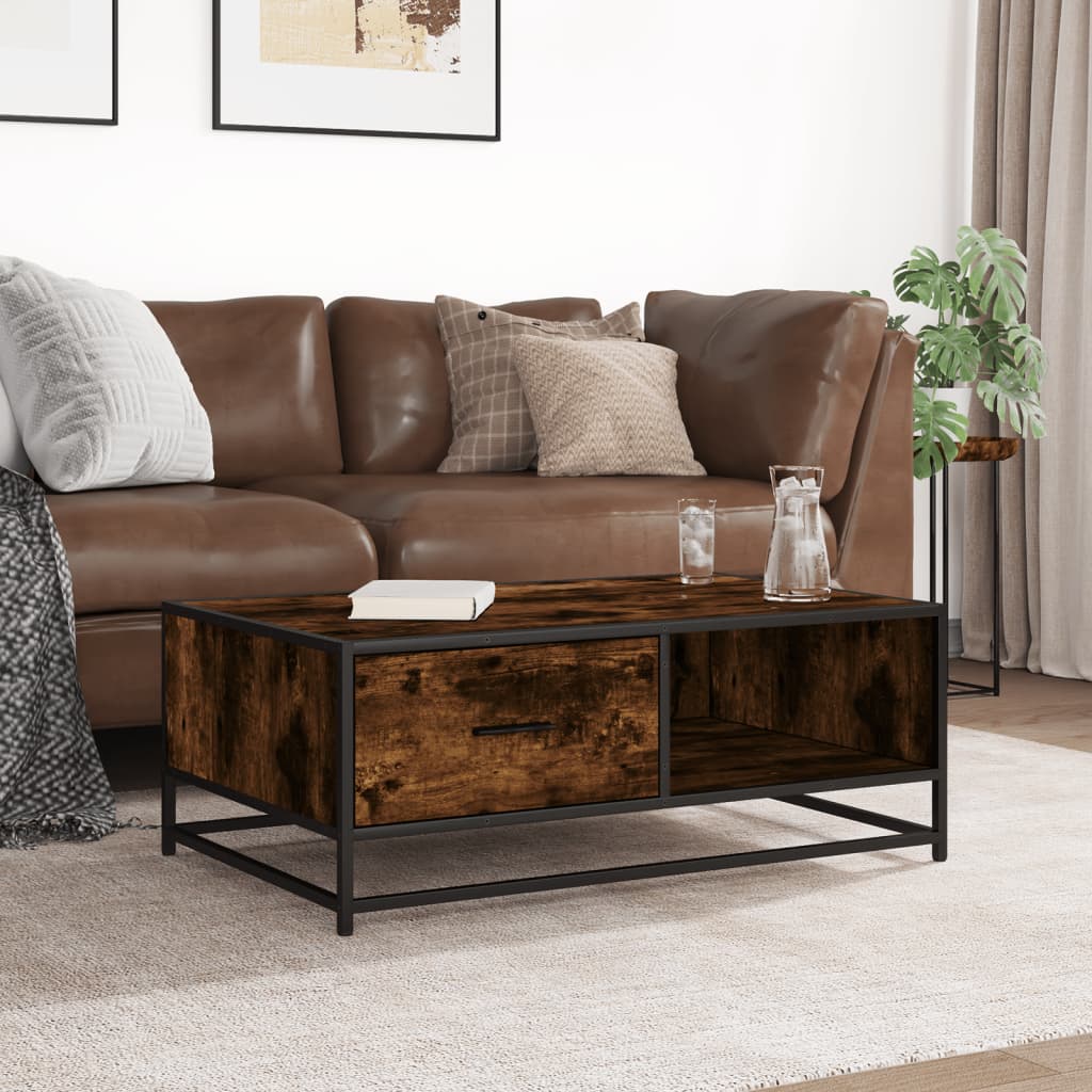 Coffee table smoked oak 90x57x35 cm wood material and metal