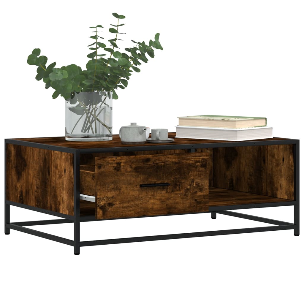 Coffee table smoked oak 90x57x35 cm wood material and metal