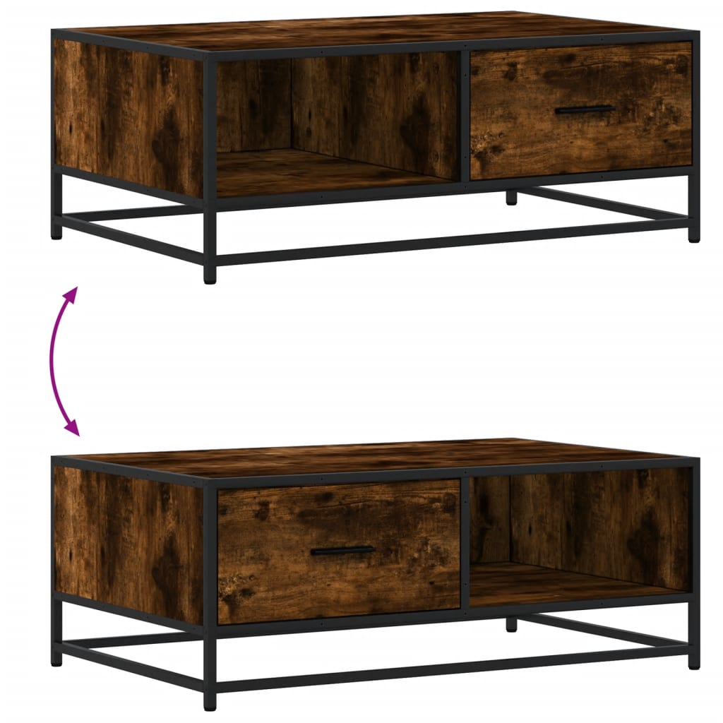Coffee table smoked oak 90x57x35 cm wood material and metal