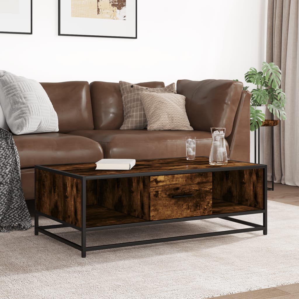 Coffee table smoked oak 100x57x35 cm wood material and metal