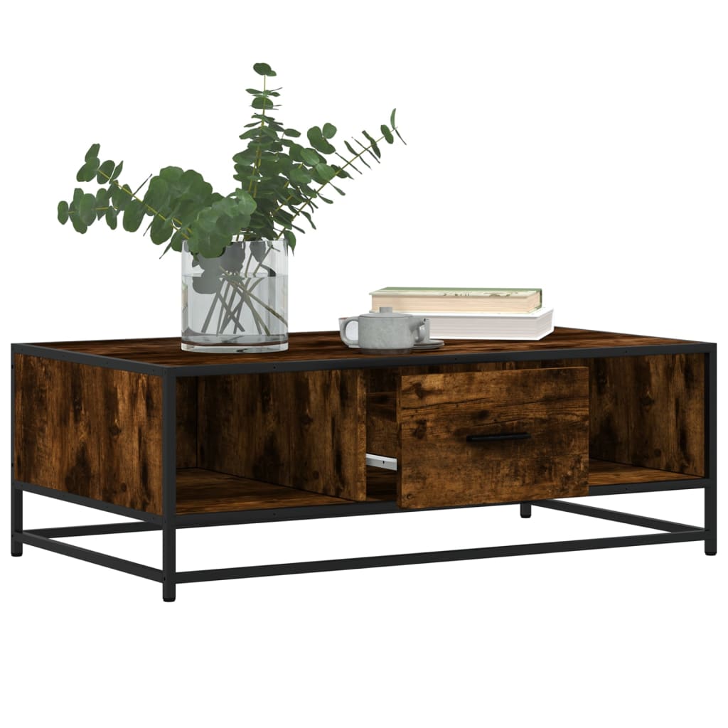 Coffee table smoked oak 100x57x35 cm wood material and metal