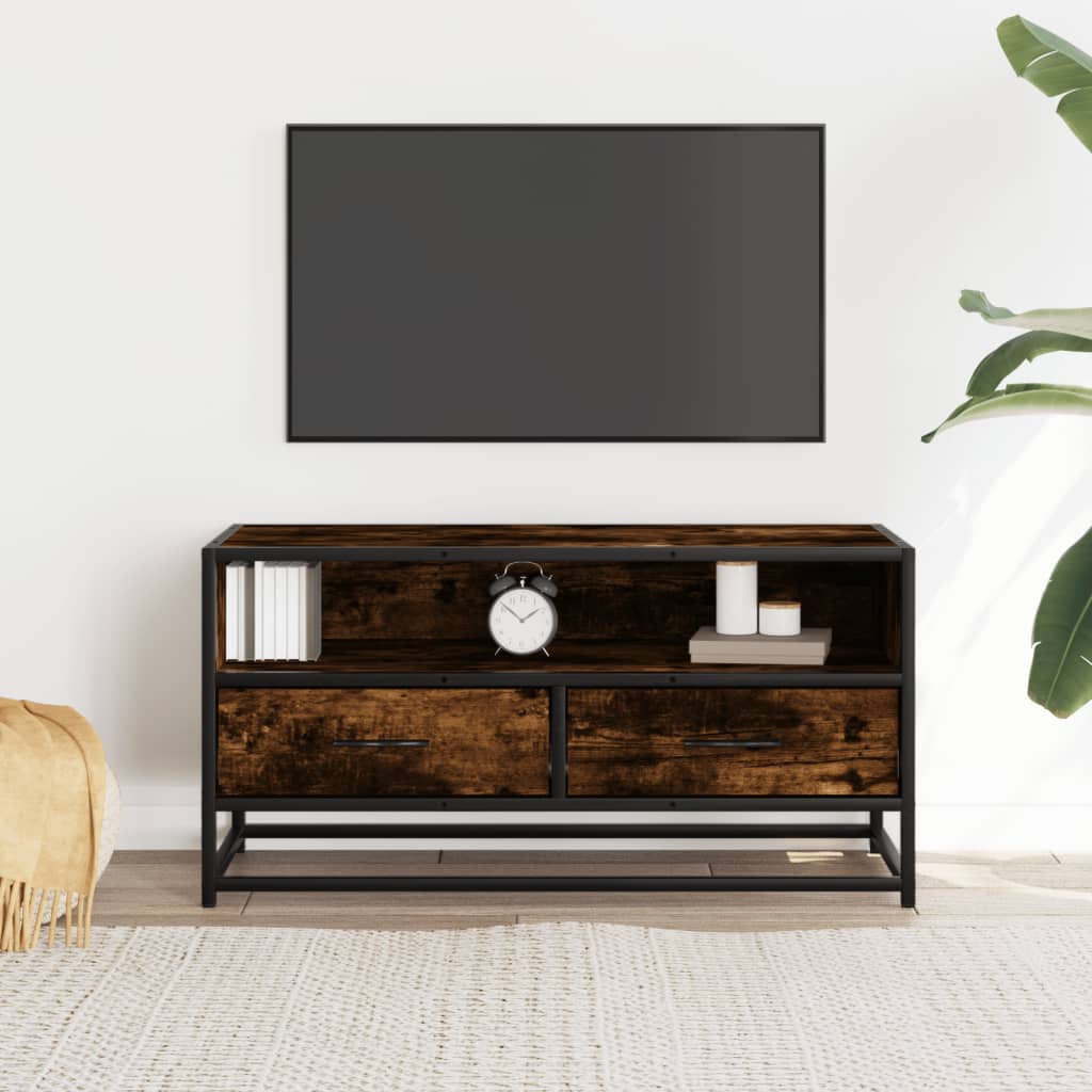 Meuble TV chêne fumé 80x34,5x40 cm en bois et métal