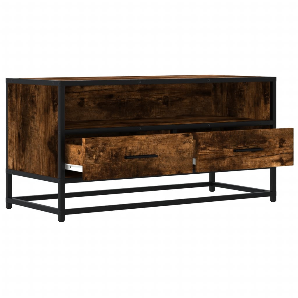 Meuble TV chêne fumé 80x34,5x40 cm en bois et métal