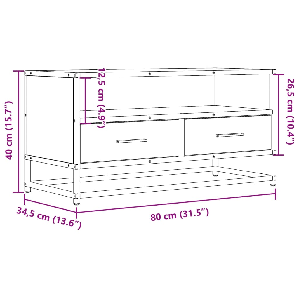 Meuble TV chêne fumé 80x34,5x40 cm en bois et métal