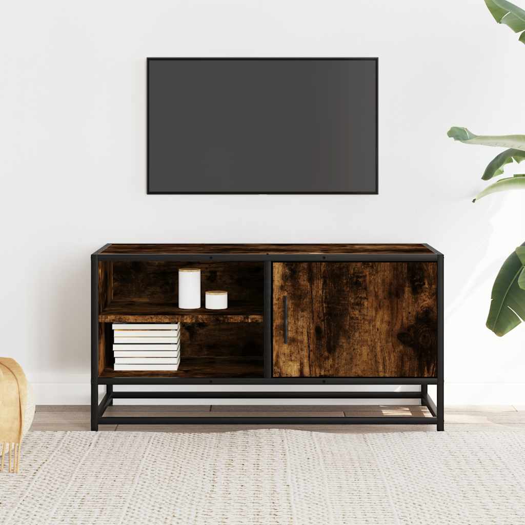 Meuble TV chêne fumé 80x34,5x40 cm en bois et métal