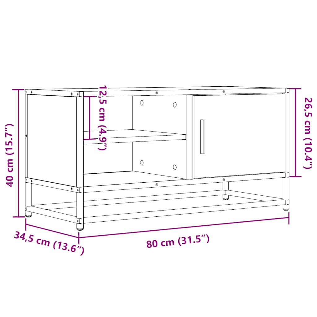 Meuble TV chêne fumé 80x34,5x40 cm en bois et métal