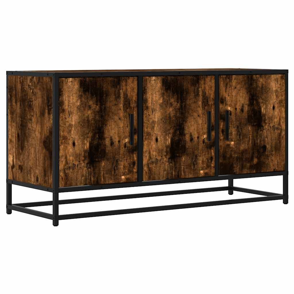 Meuble TV chêne fumé 100x35x50 cm en bois et métal