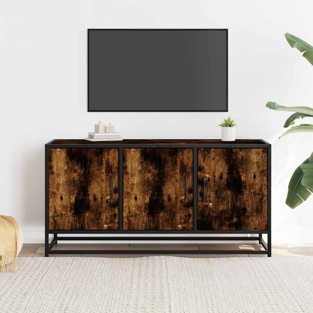 Meuble TV chêne fumé 100x35x50 cm en bois et métal