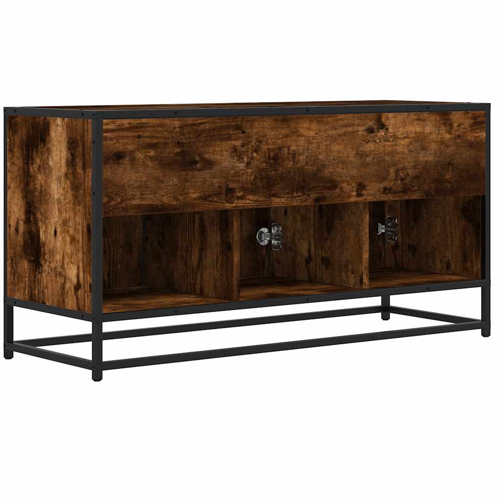 Meuble TV chêne fumé 100x35x50 cm en bois et métal