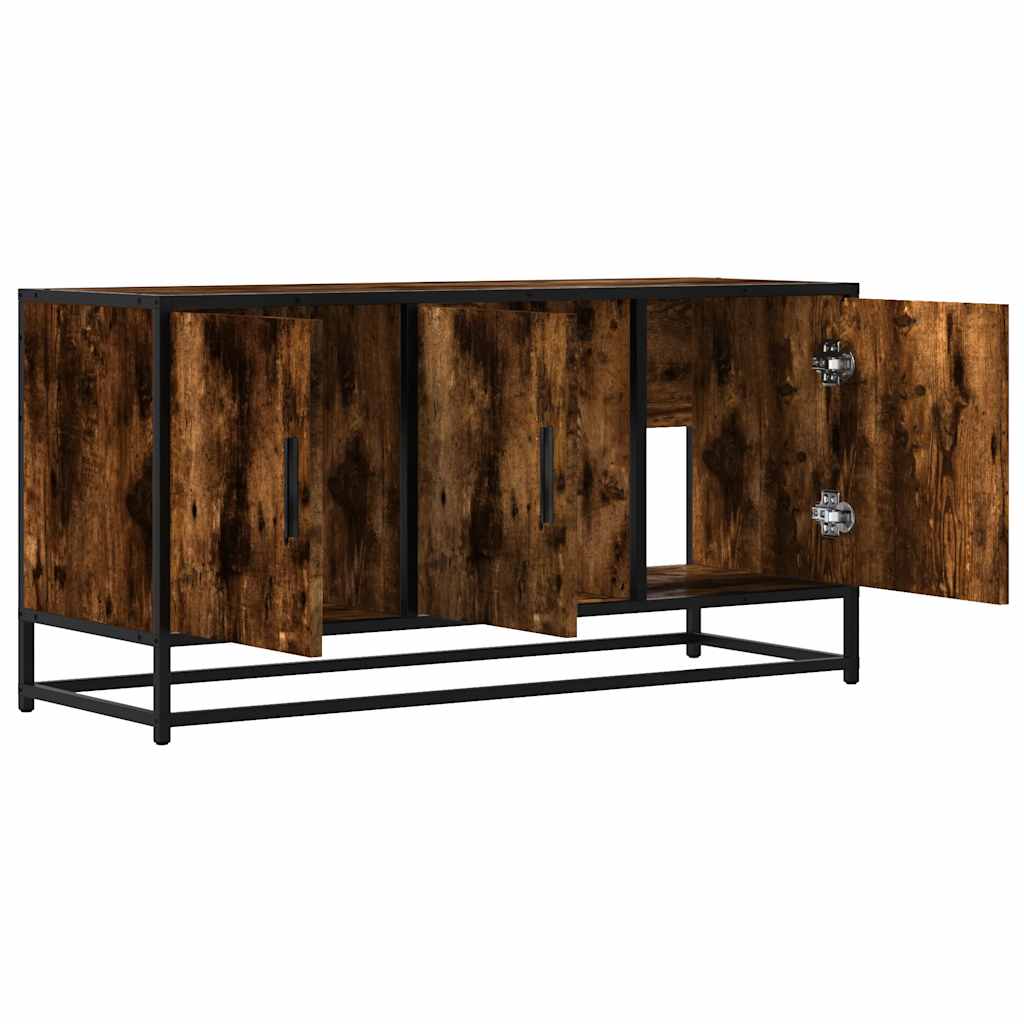 Meuble TV chêne fumé 100x35x50 cm en bois et métal