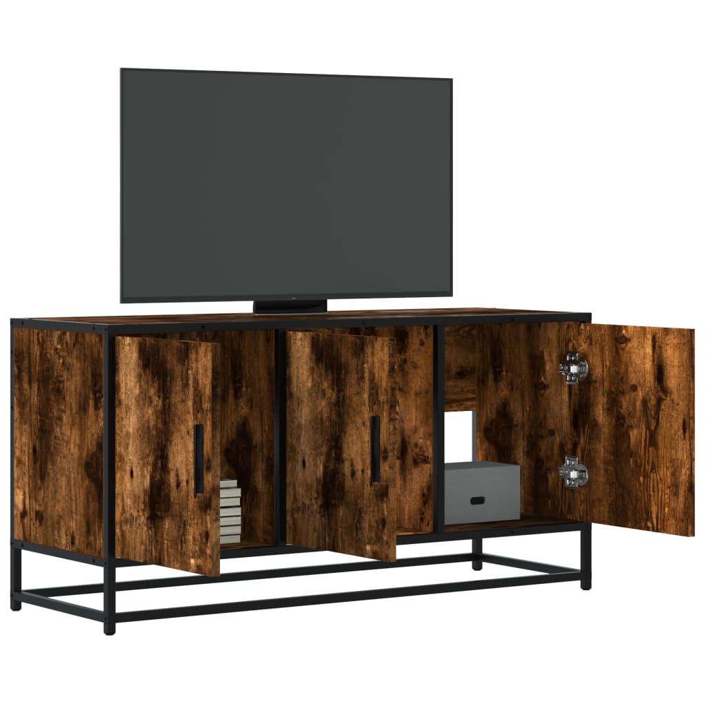 Meuble TV chêne fumé 100x35x50 cm en bois et métal