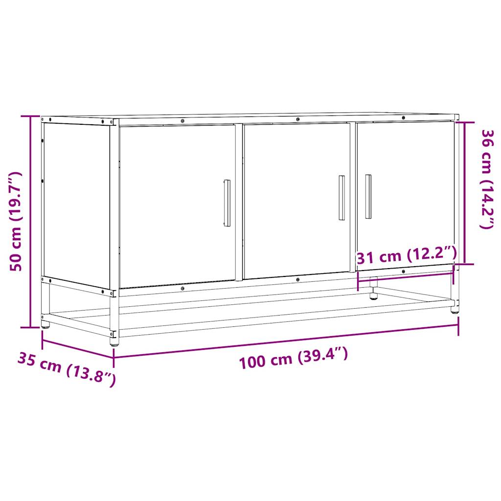 Meuble TV gris Sonoma 100x35x50 cm en bois et métal