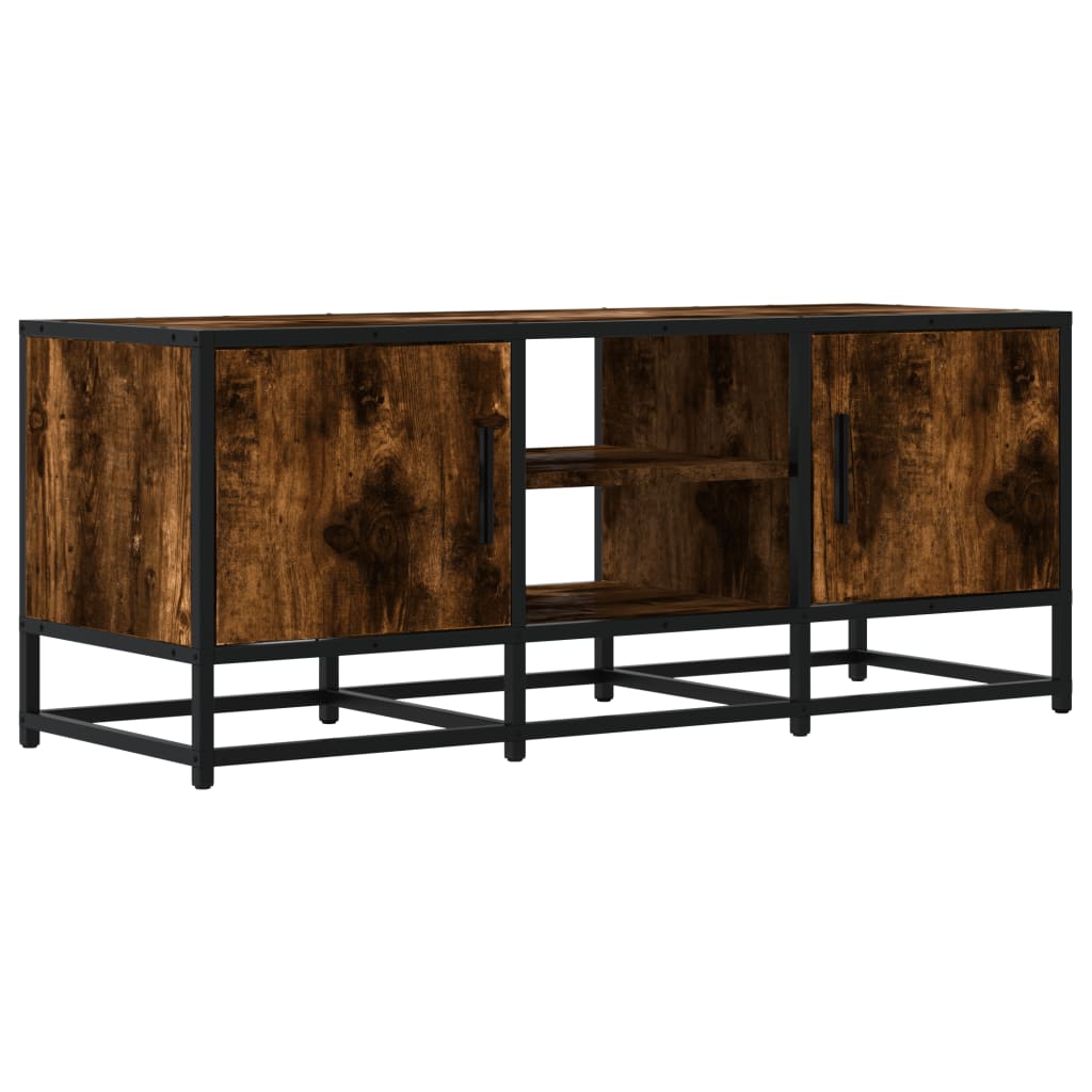 Meuble TV chêne fumé 100x35x41 cm en bois et métal
