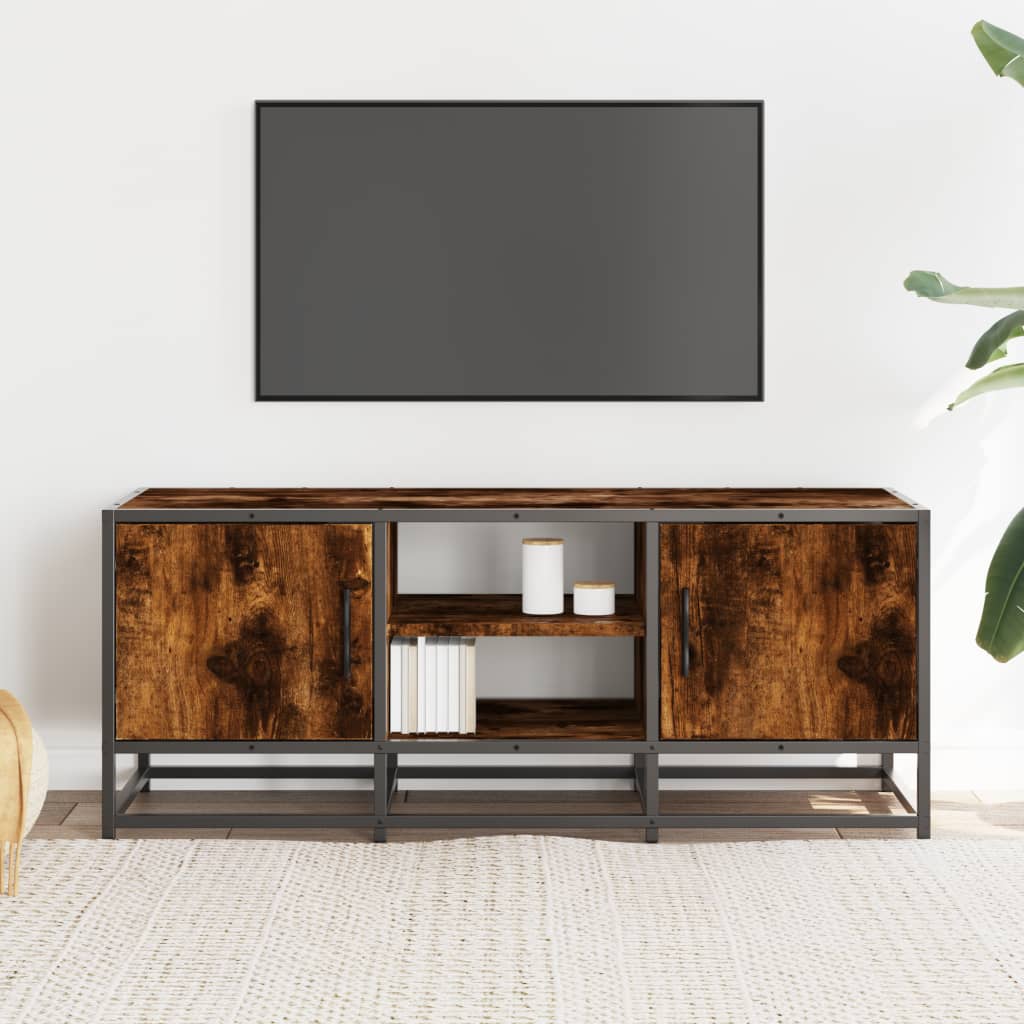 Meuble TV chêne fumé 100x35x41 cm en bois et métal