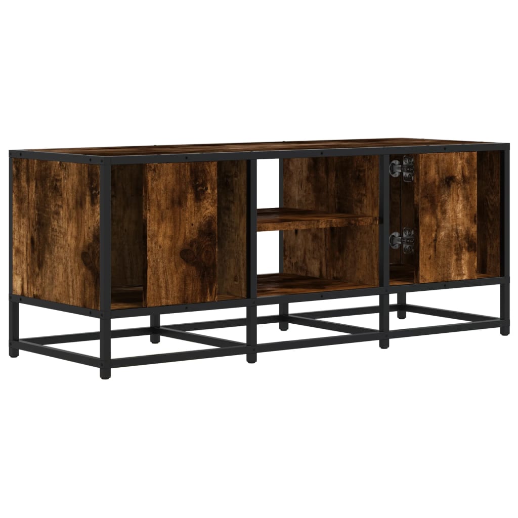 Meuble TV chêne fumé 100x35x41 cm en bois et métal