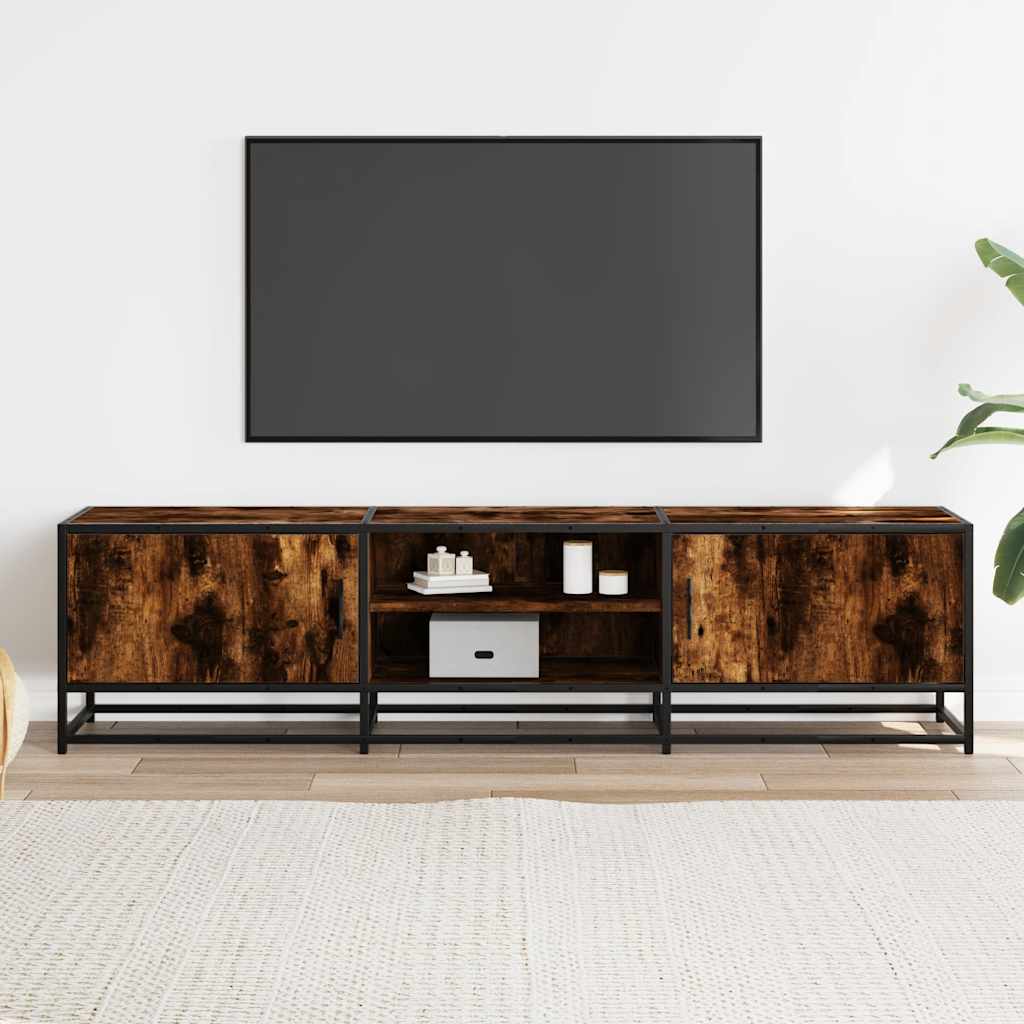 Meuble TV en chêne fumé 160x35x41 cm matériau à base de bois et métal
